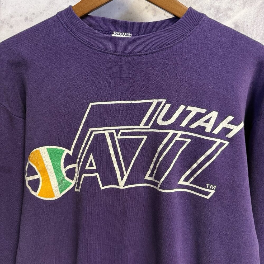 Vintage Utah Jazz Logo 7 Sweatshirt Mens Large Purple Crew Neck 90s USA